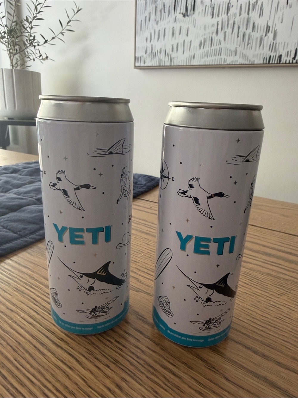 Yeti Light Lavender Stainless Canister with Teal Logo and Nautical Print